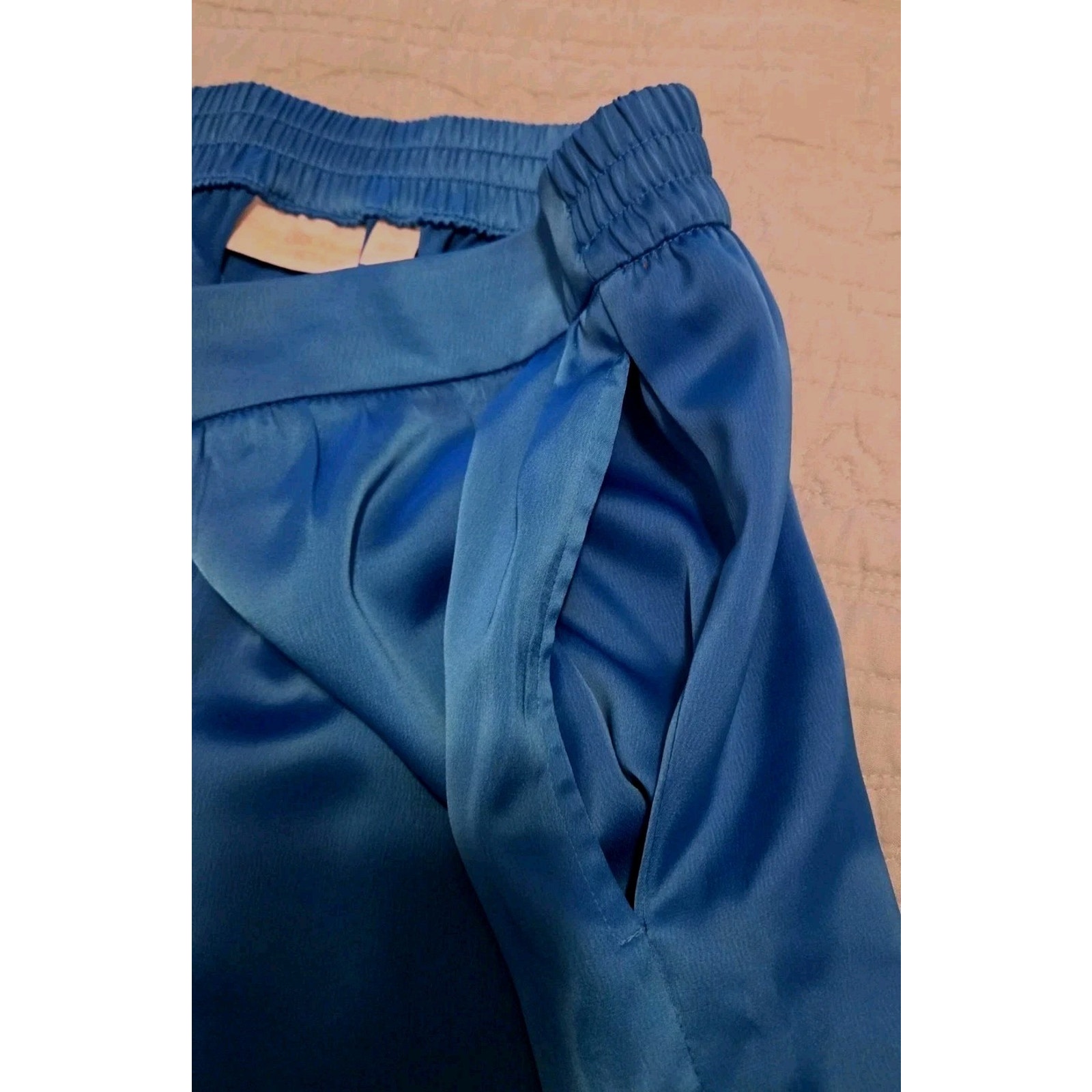 Carla Rockmore Petite M Turquoise Blue Wide Leg Pull On Satin Pant A693745 Nwot — image 7 of 8